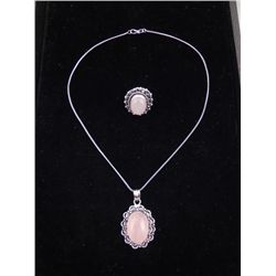 Rose Quartz 2 Pc Sterling Ring & Pendant Necklace Set