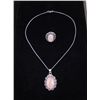 Image 1 : Rose Quartz 2 Pc Sterling Ring & Pendant Necklace Set