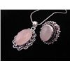 Image 2 : Rose Quartz 2 Pc Sterling Ring & Pendant Necklace Set