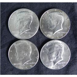 4 Different Unc Kennedy 40% Silver Half Dollars