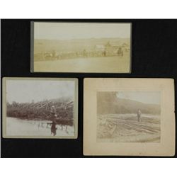 3 Antique Outdoor Photographs Fishing, Ranch, Lumber