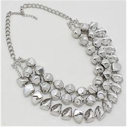 Rhodium Earring/Necklace Set w/Large Stones