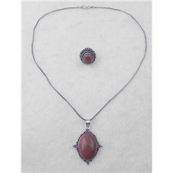 Sunstone 2 Pc Sterling Ring, Pendant Necklace