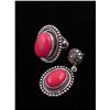 Image 2 : Red Coral 3 Pc Sterling German Ring & Earrings Set