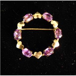 14kt Gold Pin with Six Amethyst Stones