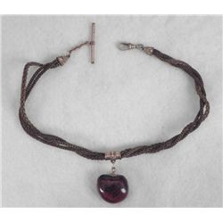 Victorian Era Hair Jewelry Chain Necklace w/Buckeye Fob