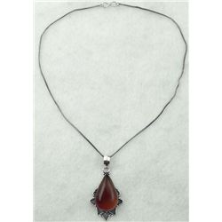 Pear Sterling Carmel Brown Pendant Cabochon Necklace