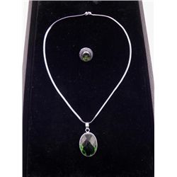 Peridot 2 Pc Sterling German Ring, Pendant Necklace Set