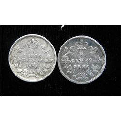 2 Silver Canadian Nickels 1886 + 1905
