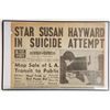 Image 1 : "Star Susan Hayward in Suicide Attempt" Newspaper Front