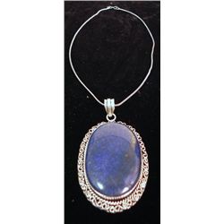 Lapis Pendant with Chain German Silver