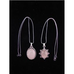 2 Rose Quartz Sterling Oval & Star Pendants, Necklaces