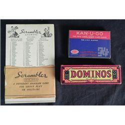 3 Early Vintage Games: Dominos, Crossword, Scrambles