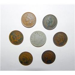 6 Nice Grade Indian Cents 1898-1907 and 1895 V Nickel