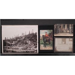 4 Vintage Photos & Postcards Mining, Oil Field, Cowboy