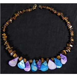 Necklace w/Tigers Eye Stones & Blue & Purple Shells