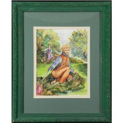 Elaine Wagner Original Painting Romantic Garden Framed