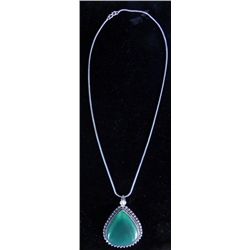 Green Onyx German Silver Pendant Necklace With Chain