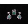 Image 1 : Green Onyx 3 Pc Sterling German Ring & Earrings Set