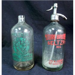 2 WWII ERA SELTZER WATER BOTTLES - ONE WITH TOP TAPPER