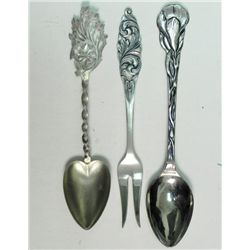 Set of 3 Sterling Silver Vintage Filigree Spoons Fork