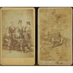 2 Antique CDV Photographs Men in Top Hats, Outdoors
