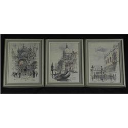 Set of 3 Visions of Venice Original Pencil Drawings
