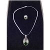 Image 1 : Green Emerald 2 Pc Sterling Ring & Pendant Necklace Set
