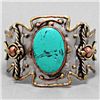 Image 2 : Silver & Gold Tone Turquoise Bracelet Rustic Cuff Style