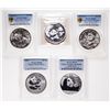 Image 1 : China. Lot of five (5) certified 10 Yuan, 1 oz. 999 Silver Pandas.