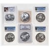Image 1 : China. Lot of six (6) certified 10 Yuan, 1 oz. 999 Silver Pandas.