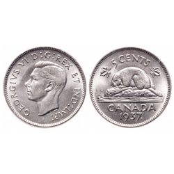 5 Cents. 1937 Dot. ICCS MS-66.