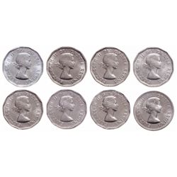 Lot of 8 ICCS Elizabeth II 5 cents.