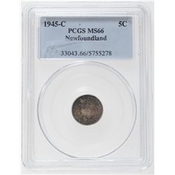 1945-C. PCGS graded Mint State-66. Medium heavy, multi-hued toning.