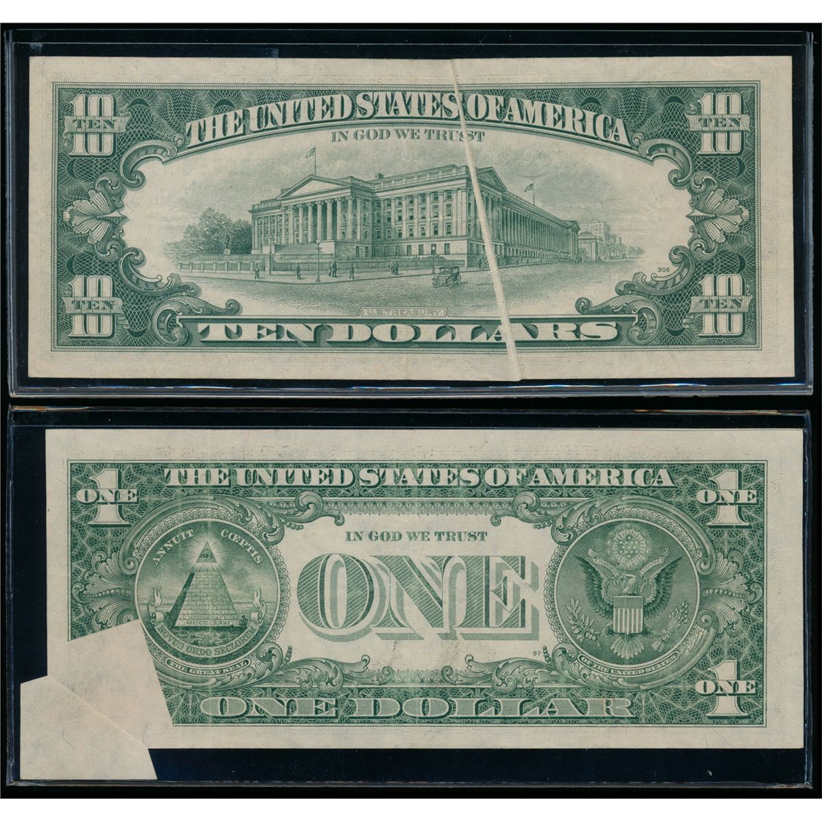 Error Bank Notes UNITED STATES. Lot of two (2) error banknotes.