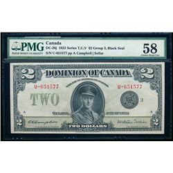 $2.00. 1923. DC-26j. PMG AU-58.