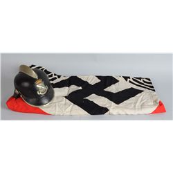 Lot of 2: German Banner & Child's Helmet.