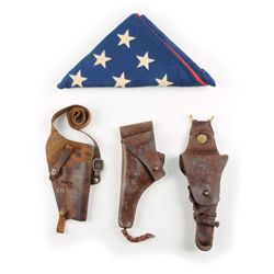 Lot of 4: Leather Holsters & U.S. Flag.