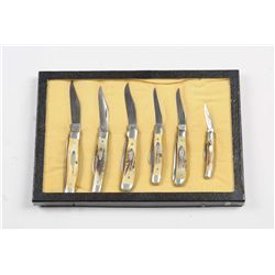 Six Bradford Centennial Pocket Knives in Case.