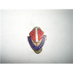 VINTAGE WWII RARE PIN BACK MTEAL BADGE *SWORD OF FREEDOM* VALUE $28.00+!! PIN BACK CAME OUT OF SAFE