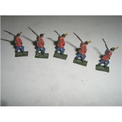 VINTAGE GREAT BRITAIN 5 TOTAL METAL TOY SOLDIERS *RED COAT BRITISH*!! SOLDIERS CAME OUT OF SAFE BOX!