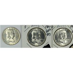 LOT of 3 - BU FRANKLIN HALF DOLLARS, 1952-D & 2-1955