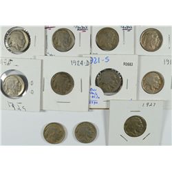 (11) BUFFALO NICKELS (13 I, 13-D I, 13-S I, 13 II, 15-S, 17, 20, 21-S, 24-D, 25,
