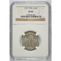 1917 TYPE-2 STANDING LIBERTY QUARTER, NGC XF-45