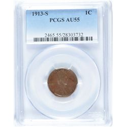 1913-S LINCOLN CENT, PCGS AU-55