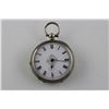 Image 1 : ONE ANTIQUE FINE SILVER (925+) LADIES POCKET  WATCH.  HAS A WHITE PORCELAIN  DIAL WITH BLACK ROMAN