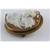 Image 2 : ONE YELLOW GOLD PLATED ANTIQUE NATURAL SHELL CAMEO BROOCH CARVED IN AN ORNATE AND INTRICATE DESIGN