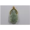 Image 1 : ONE 22KT YELLOW GOLD & PALEST GREEN JADE BUDDHA PENDANT.  THE CARVING IS OF A SITTING BUDDHA WITH A