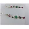 Image 2 : ONE PAIR OF 14KT YELLOW GOLD, RUBY & EMERALD DANGLING EARRINGS  BEZEL SET WITH 4 ROUND MIXED CUT