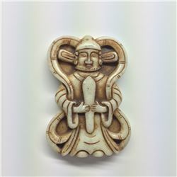 ANTIQUE HAND CARVED JADE PRAYER PENDANT